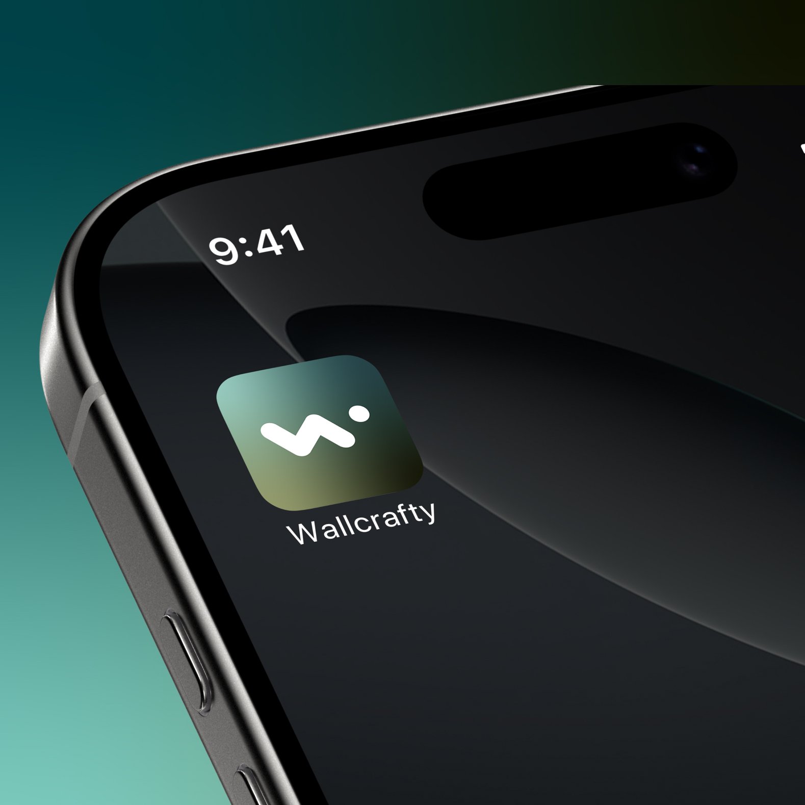 Wallcrafty app icon on a phone mockup